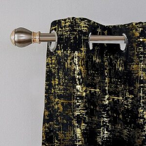 Tititex Luxury Golden Black Velvet Blackout Curtains 96 inch Length 2 Panels Sets for Bedroom Window Drapes Thermal Curtains with Grommets, Gold Foil Print for Living Room