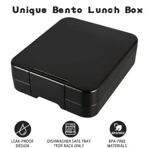 Bento Lunch Box Set for Kids with 10oz Soup Thermo, Leak-Proof Lunch Containers with 4 Compartment, Kids Thermo Hot Food Jar and Insulated Lunch Bag for Kids to School,BPA-Free(Black)