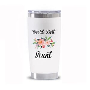 waldeal worlds best aunt birthday gifts for women, 20oz stainless steel tumbler cup with lid, insulated travel coffee mug