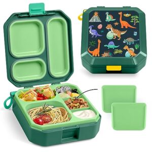 amazinglife dinosaur bento lunch box for kids, container with removable compartment, ideal portions size for ages 3 to 7, kids lunch container back to school, leak proof, dishwasher safe