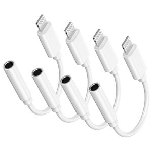 [apple mfi certified] headphone adapter for iphone, 4 pack lightning to 3.5mm headphone earphone aux audio stereo compatible for iphone 14 13 12 11 pro max xs xr x 8 ipad, support call & music control