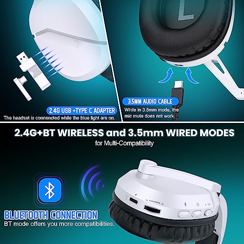 WolfLawS Wireless Gaming Headset with Noise Canceling Microphone for PS5, PC, PS4, 2.4G/Bluetooth Gaming Headphones with USB and Type-c Connector, Wired Mode for Controller