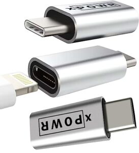 xpowr |3-pack| lightning to usb c adapter for iphone: [updated] new wider compatibility, fast charging, compact & portable - usb c to lightning adapter in silver