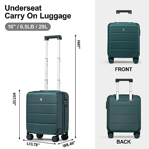 Hanke 16 Inch Underseat Carry On Luggage Suitcase with Spinner Wheels Hard Shell Suitcases Mini Small Carry On Bag Airline Approved TSA Luggage Lightweight Travel Suit case Women Men(Blackish Green)