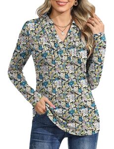 luyaa womens long sleeve fall tops collared work shirts uniform polo shirts for women blue floral m