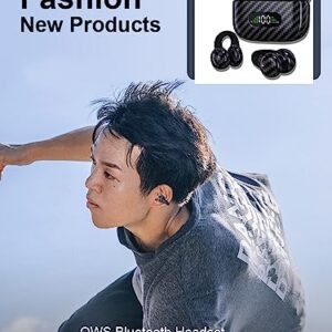 Open Ear Earbuds Wireless Bluetooth 5.3 Ear Clips Ear Buds Ear Clip Air Bone Conduction Headphones Painless Waterproof Sport Earring Earphones Carbon Fiber Ear Clip Bluetooth Headset Noise Cancelling