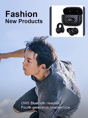 Open Ear Earbuds Wireless Bluetooth 5.3 Ear Clips Ear Buds Ear Clip Air Bone Conduction Headphones Painless Waterproof Sport Earring Earphones Carbon Fiber Ear Clip Bluetooth Headset Noise Cancelling