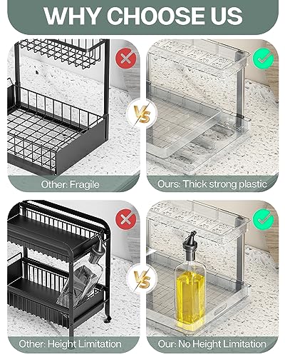 Under Sink Organizer and Storage, 2 Tier Sliding Under Sink Shelf, L Shaped Pull Out Cabinet Basket Organizer, Multi-Purpose Slide Out Organizer Rack for Bathroom, Kitchen, 2 Pack, Clear