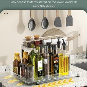 Under Sink Organizer and Storage, 2 Tier Sliding Under Sink Shelf, L Shaped Pull Out Cabinet Basket Organizer, Multi-Purpose Slide Out Organizer Rack for Bathroom, Kitchen, 2 Pack, Clear