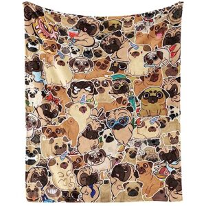 pug dog throw blanket - soft, fuzzy & warm - 30x40 inches lap size blanket for couch, office - brown cute throw gift for girls, boys