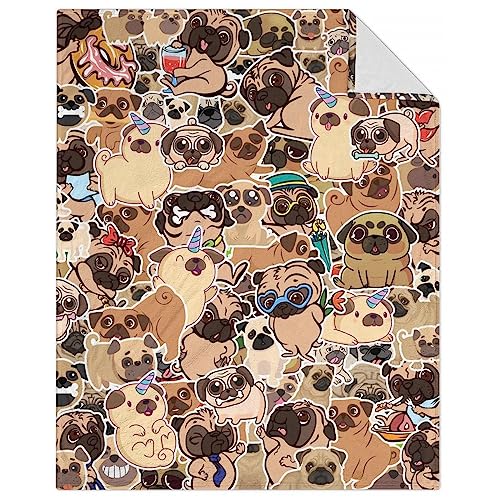 Pug Dog Throw Blanket - Soft, Fuzzy & Warm - 30x40 Inches Lap Size Blanket for Couch, Office - Brown Cute Throw Gift for Girls, Boys