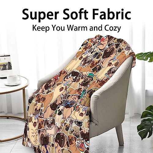 Pug Dog Throw Blanket - Soft, Fuzzy & Warm - 30x40 Inches Lap Size Blanket for Couch, Office - Brown Cute Throw Gift for Girls, Boys