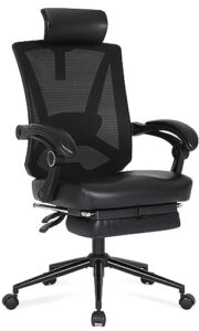 misolant ergonomic office chair with footrest, ergonomic desk chair with adjustable 2d lumbar support, high back office chair with adjustable headrest, comfortable leather office chair -black