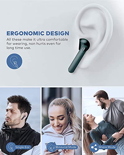 BEBEN True Wireless Earbuds, Waterproof Bluetooth Earbuds, 35Hrs Cyclic Playtime Headphones with Charging Case and mic, in-Ear Stereo Earphones Headset for Sport Dark Green