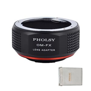 pholsy om to fx lens mount adapter compatible with olympus zuiko om lens to fujifilm x mount camera body compatible with fujifilm x-h2s, x-pro3, x-t5, x-t4, x-s20, x-s10, x-t30ii, x-e4 etc.