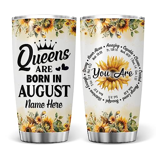 Birthday Tumbler Gifts for Women Girls Daughter Friends Sisters Queens Are Born In August Personalized Tumblers Cup Birth Month Bday Floral Stainless Steel Insulated Travel Coffee Mug with Lid 20oz