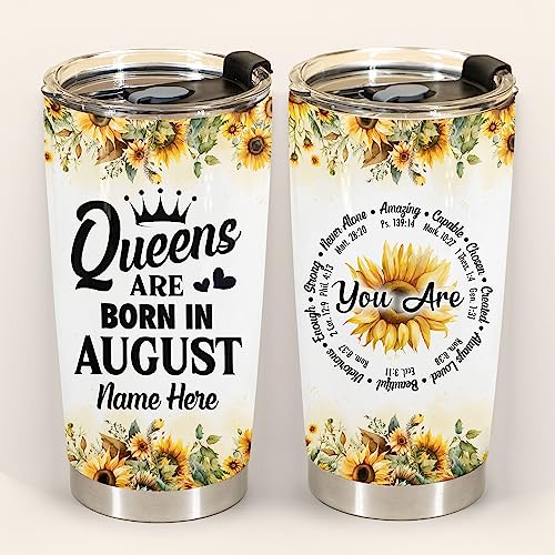 Birthday Tumbler Gifts for Women Girls Daughter Friends Sisters Queens Are Born In August Personalized Tumblers Cup Birth Month Bday Floral Stainless Steel Insulated Travel Coffee Mug with Lid 20oz