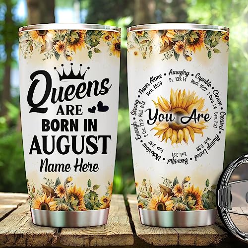 Birthday Tumbler Gifts for Women Girls Daughter Friends Sisters Queens Are Born In August Personalized Tumblers Cup Birth Month Bday Floral Stainless Steel Insulated Travel Coffee Mug with Lid 20oz