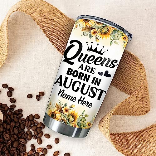 Birthday Tumbler Gifts for Women Girls Daughter Friends Sisters Queens Are Born In August Personalized Tumblers Cup Birth Month Bday Floral Stainless Steel Insulated Travel Coffee Mug with Lid 20oz