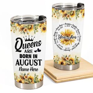 Birthday Tumbler Gifts for Women Girls Daughter Friends Sisters Queens Are Born In August Personalized Tumblers Cup Birth Month Bday Floral Stainless Steel Insulated Travel Coffee Mug with Lid 20oz