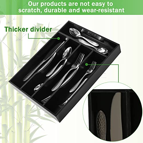 Greenual Black Silverware Organizer 10 In Utensil Organizer Silverware Tray for Drawer Cutlery Flatware Organizer for Kitchen Bamboo Wood
