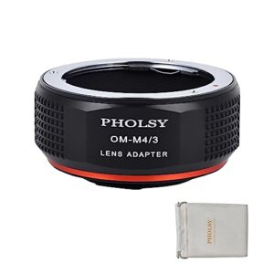 pholsy lens mount adapter om to mft compatible with olympus zuiko om mount lens to micro four thirds (m4/3 micro 4/3) mount camera body compatible with olympus panasonic lumix cameras om to m4/3