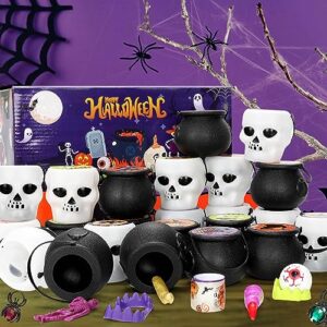 Halloween Party Favors 24 Pack Prefilled Small Plastic Witch Cauldron Skull Cauldron Halloween Toys in Bulk Halloween Prizes Gifts Miniatures for Kids Trick or Treat Halloween Party Prizes Toys