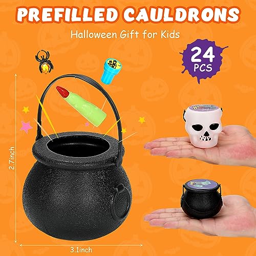 Halloween Party Favors 24 Pack Prefilled Small Plastic Witch Cauldron Skull Cauldron Halloween Toys in Bulk Halloween Prizes Gifts Miniatures for Kids Trick or Treat Halloween Party Prizes Toys