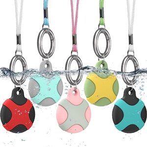 IPX8 Waterproof Airtag Holder Necklace Kids,with Necklace Adjustable Length&Keychain for Apple Airtags,AirTag Case for Luggage, Dog Collar, Keys,Anti-Scratch Full Body Protective Airtag (5 Pack)