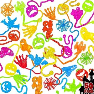 50pcs halloween sticky hands, party favors toys for kids, sticky stretchy toys for halloween trick or treat, exchange gifts, goodie bags, classroom prizes (random)