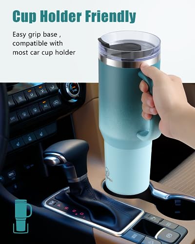 Gpeng 40 oz Tumbler with Handle, Water Bottles with Straw Lid and Anti-Slip Sleeve, Insulated Stainless Steel Travel Mug Cup Holder Friendly, Keep Drinks Cold or Hot for Hours