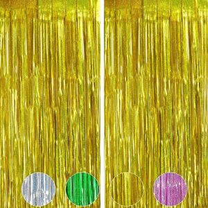 gold foil fringe curtains tinsel backdrop birthday decorations, 3.28 * 8.2ft, photo booth props gold sparkle party suppliers for engagement, bachelorette party, christmas, new year