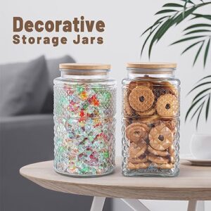 Galazzz 90 OZ Cookie Jars, 2600ml Glass Jars with Airtight Lids, Vintage Decorative Glass Storage Containers with Bamboo Lids for Coffee Candy, Candy Jar Coffee Canister with Big Capacity Square