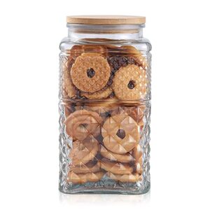 galazzz 90 oz cookie jars, 2600ml glass jars with airtight lids, vintage decorative glass storage containers with bamboo lids for coffee candy, candy jar coffee canister with big capacity square