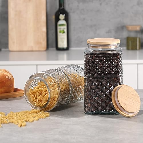 Galazzz 90 OZ Cookie Jars, 2600ml Glass Jars with Airtight Lids, Vintage Decorative Glass Storage Containers with Bamboo Lids for Coffee Candy, Candy Jar Coffee Canister with Big Capacity Square