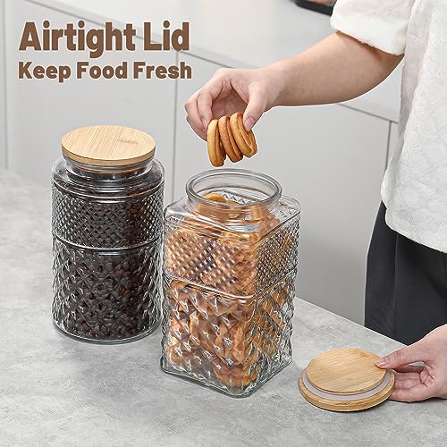 Galazzz 90 OZ Cookie Jars, 2600ml Glass Jars with Airtight Lids, Vintage Decorative Glass Storage Containers with Bamboo Lids for Coffee Candy, Candy Jar Coffee Canister with Big Capacity Square