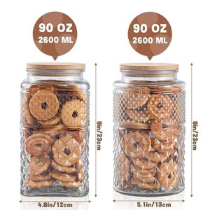 Galazzz 90 OZ Cookie Jars, 2600ml Glass Jars with Airtight Lids, Vintage Decorative Glass Storage Containers with Bamboo Lids for Coffee Candy, Candy Jar Coffee Canister with Big Capacity Square