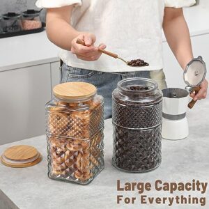 Galazzz 90 OZ Cookie Jars, 2600ml Glass Jars with Airtight Lids, Vintage Decorative Glass Storage Containers with Bamboo Lids for Coffee Candy, Candy Jar Coffee Canister with Big Capacity Square