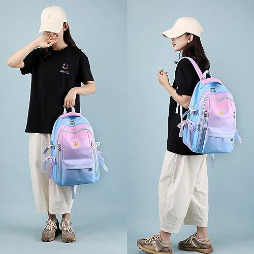 Makukke Backpack for Girls,Cute Kawaii School Bag Kids Lightweight Bookbag Backpack for Middle and High School with Anti Theft Pocket,Black White School Backpack