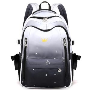 makukke backpack for girls,cute kawaii school bag kids lightweight bookbag backpack for middle and high school with anti theft pocket,black white school backpack