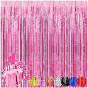4-pack backdrop for party decorations, foil fringe backdrop curtains, tinsel streamers for birthday party decorations, pink backdrop curtains for girl graduation unicorn mermaid disco princess parties