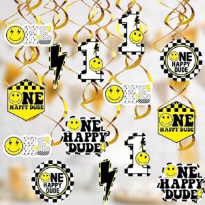 tenceur 30 pack one happy dude hanging swirl 1st birthday party decorations smile face hanging swirl decor foil ceiling streamers groovy one happy dude birthday party supplies for boys girls