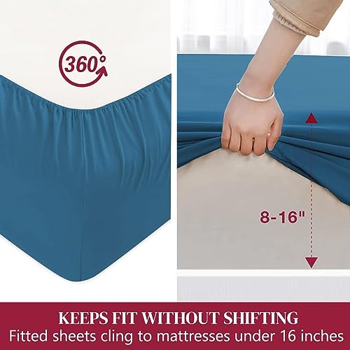 JOOKI Sheet Set California King Luxury Hotel Bed Sheets Soft Microfiber Cooling Sheets Set, Deep Pocket up to 16” Mattress, Breathable Machine Washable Bedding Set, Navy Blue