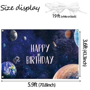 Zliisang 5.9X3.6ft Outer Space Theme Birthday Party Decorations for Boy Astronaut Space Happy Birthday Backdrop Universe Galaxy Stars Birthday Banner Outer Space Party Supplies