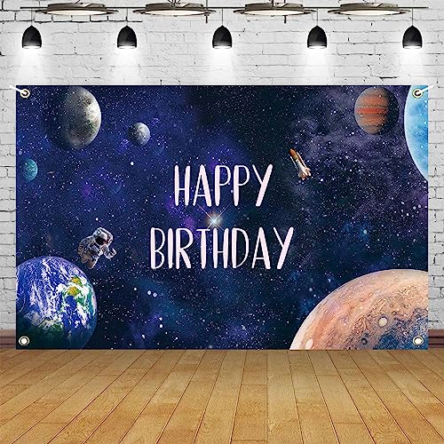 Zliisang 5.9X3.6ft Outer Space Theme Birthday Party Decorations for Boy Astronaut Space Happy Birthday Backdrop Universe Galaxy Stars Birthday Banner Outer Space Party Supplies