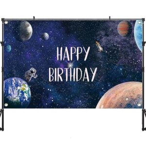 Zliisang 5.9X3.6ft Outer Space Theme Birthday Party Decorations for Boy Astronaut Space Happy Birthday Backdrop Universe Galaxy Stars Birthday Banner Outer Space Party Supplies