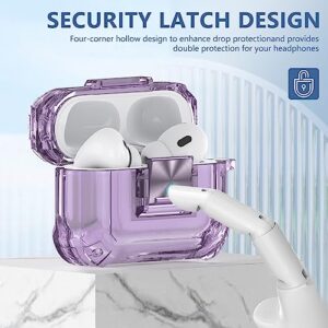 Halunbaby for AirPods Pro 2nd Generation Clear Case Cover with Secure Lock Clip Full Drop Protection,High-Transparent Soft TPU Material and Equiped with Cleaner Kit Replacement Eartips(S/M/L) (Purple)