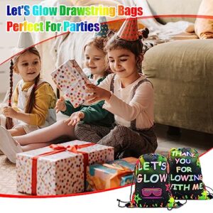 20 Pcs Let's Glow Drawstring Bags Glow Party Supplies Favor Bags Neon Party Gift Bags Glow in Dark Party Drawstring Gift Bags Drawstring Pouch for Birthday Party Decorations