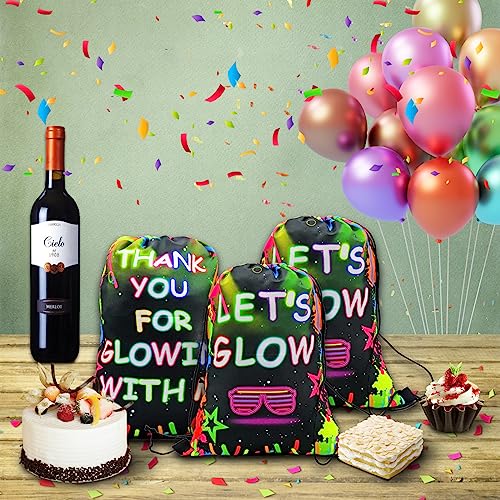 20 Pcs Let's Glow Drawstring Bags Glow Party Supplies Favor Bags Neon Party Gift Bags Glow in Dark Party Drawstring Gift Bags Drawstring Pouch for Birthday Party Decorations