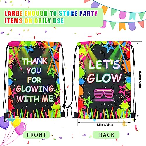 20 Pcs Let's Glow Drawstring Bags Glow Party Supplies Favor Bags Neon Party Gift Bags Glow in Dark Party Drawstring Gift Bags Drawstring Pouch for Birthday Party Decorations